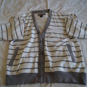 Men's Gray Striped White Sweater made by Koman